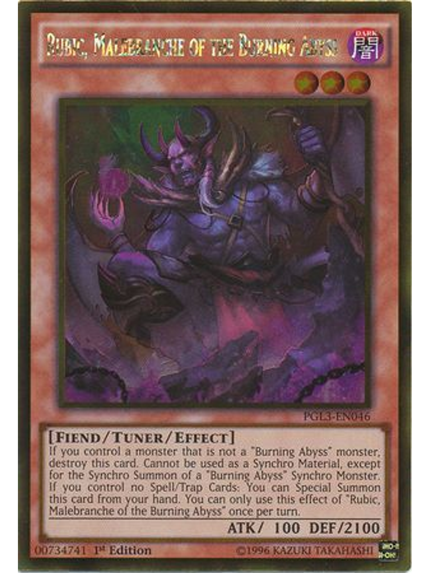 Rubic, Malebranche of the Burning Abyss - PGL3-EN046 - Gold Rare 1st Edition 1