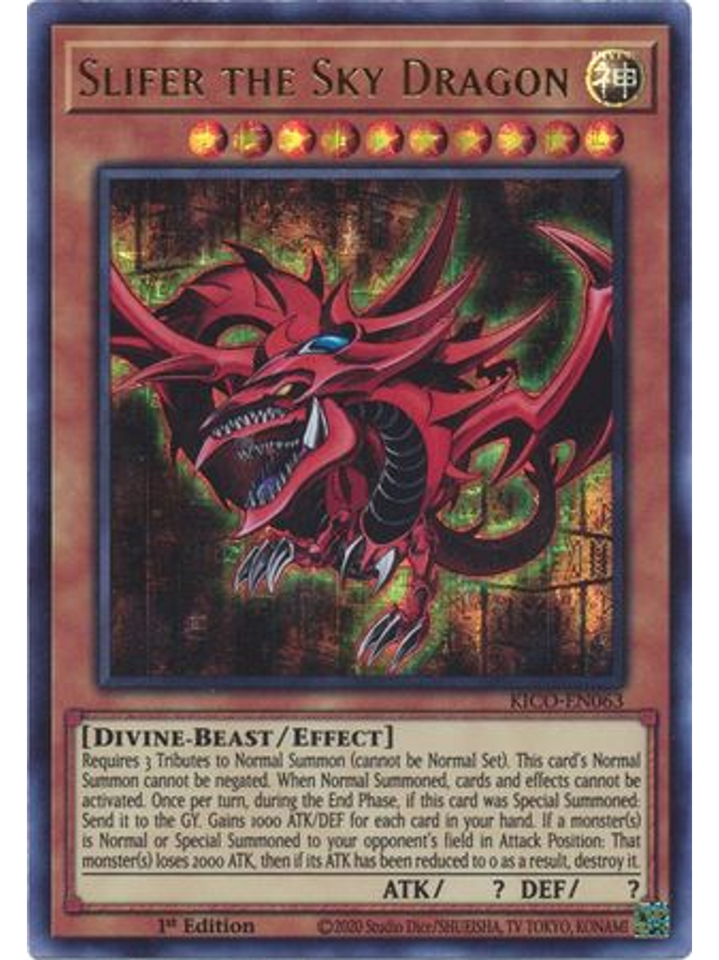 Slifer the Sky Dragon - KICO-EN063 - Pharaoh Secret Rare 1st Edition 1