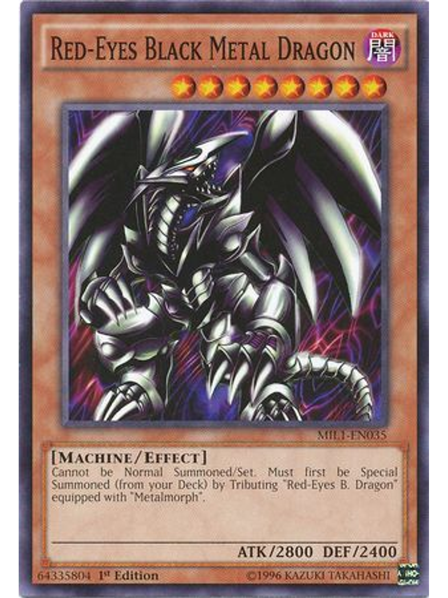  Red-Eyes Black Metal Dragon - MIL1-EN035 - Common 1st Edition 1