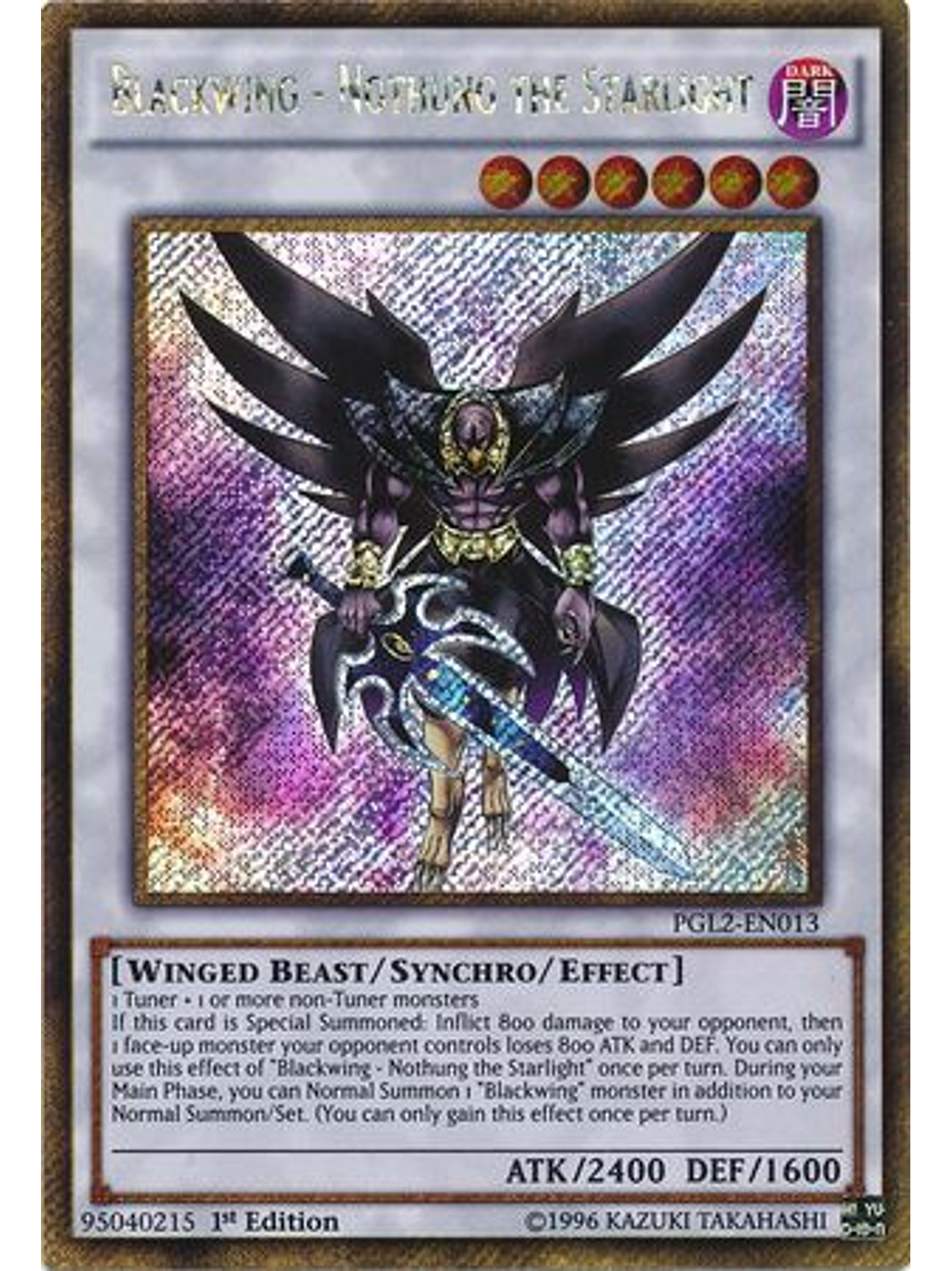 Blackwing - Nothung the Starlight - PGL2-EN013 - Gold Secret Rare 1st Edition 1