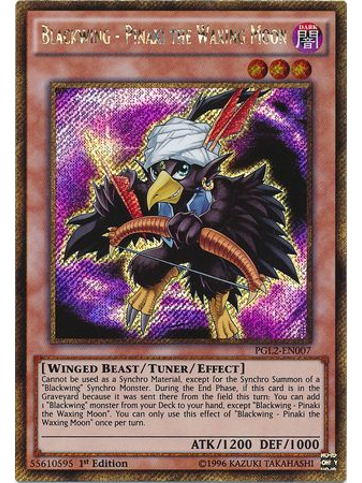Blackwing - Pinaki the Waxing Moon - PGL2-EN007 - Gold Secret Rare 1st Edition 1