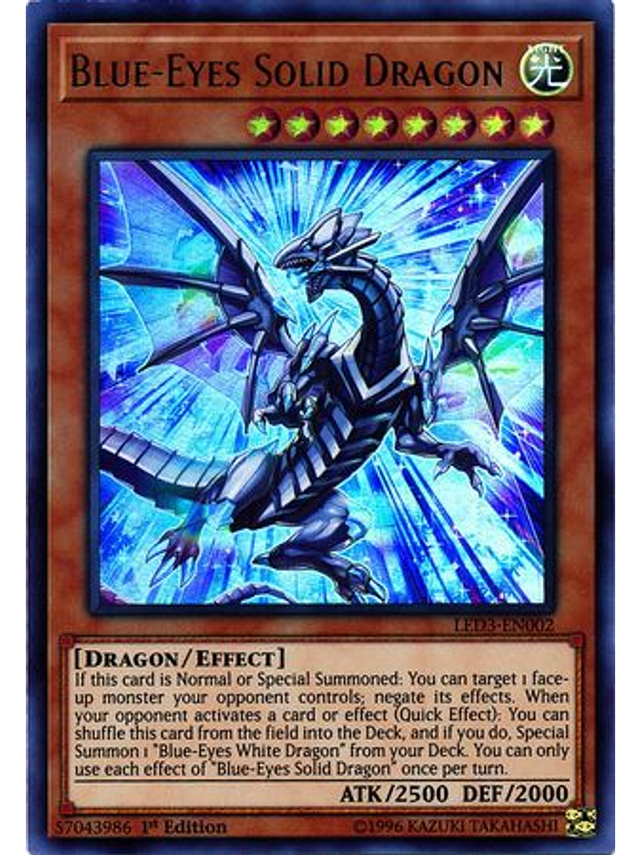 Blue-Eyes Solid Dragon - LED3-EN002 - Ultra Rare 1st Edition 1