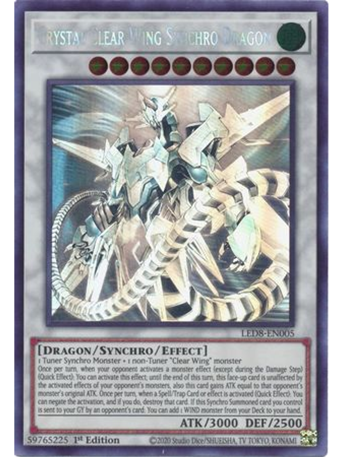 Crystal Clear Wing Synchro Dragon - LED8-EN005 - Ghost Rare 1st Edition 1