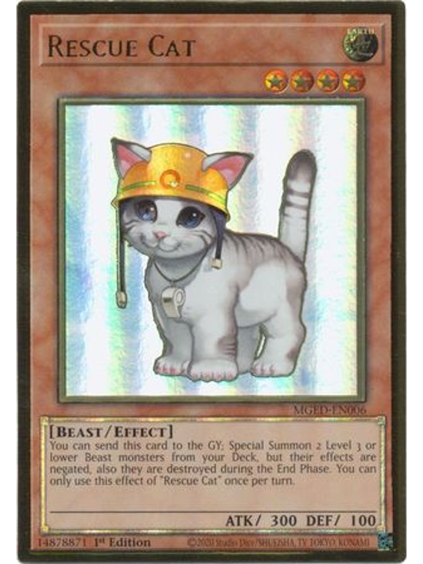 Rescue Cat - MGED-EN006 - Premium Gold Rare 1st Edition 1