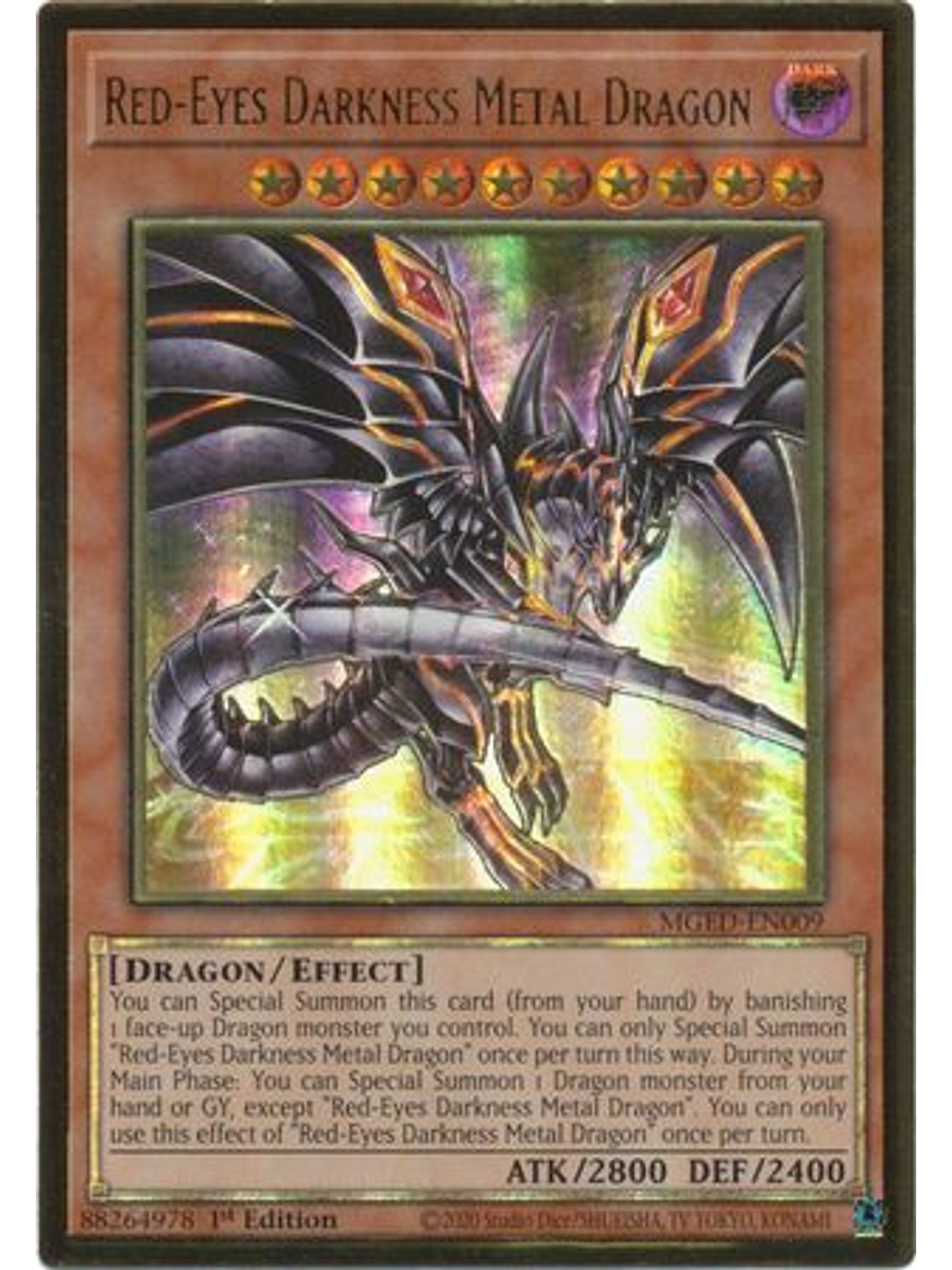 Red-Eyes Darkness Metal Dragon (alternate art) - MGED-EN009 - Gold Rare 1st Edition 1