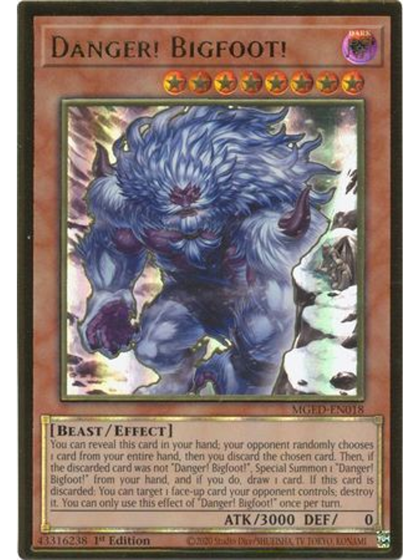 Danger! Bigfoot! (alternate art) - MGED-EN018 - Premium Gold Rare 1st Edition 1