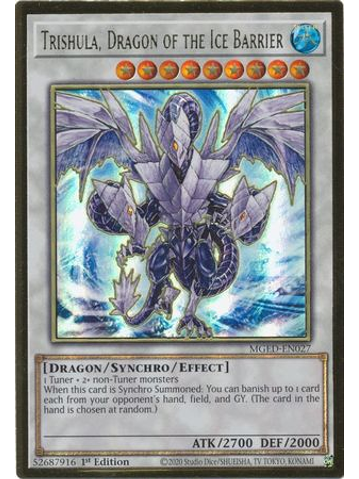 Trishula, Dragon of the Ice Barrier - MGED-EN027 - Premium Gold Rare 1st Edition 1