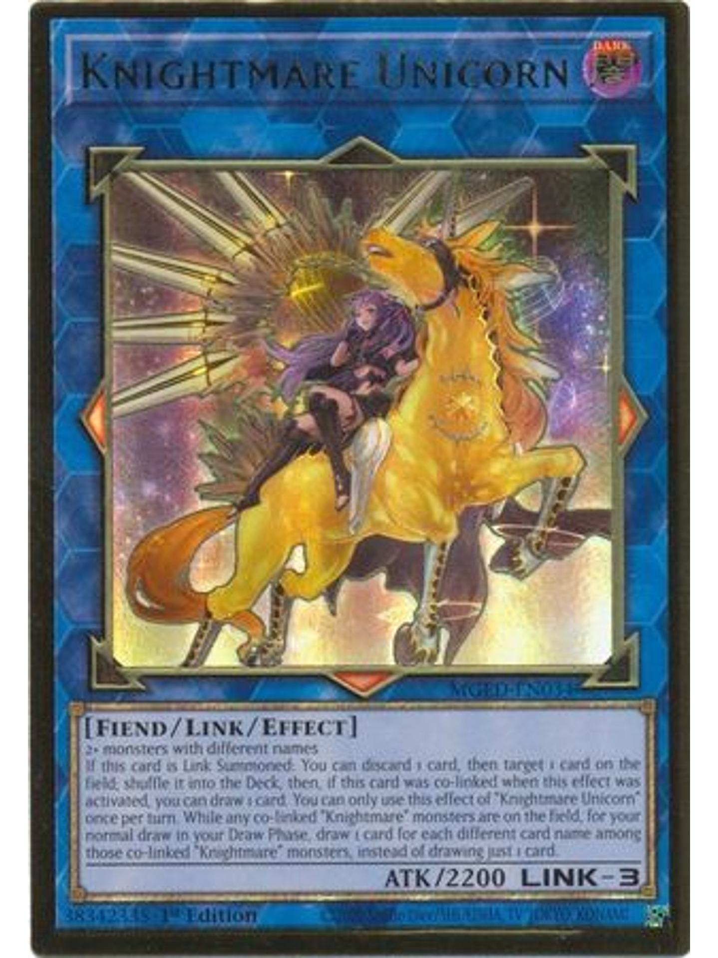 Knightmare Unicorn (alternate art) - MGED-EN034 - Premium Gold Rare 1st Edition 1