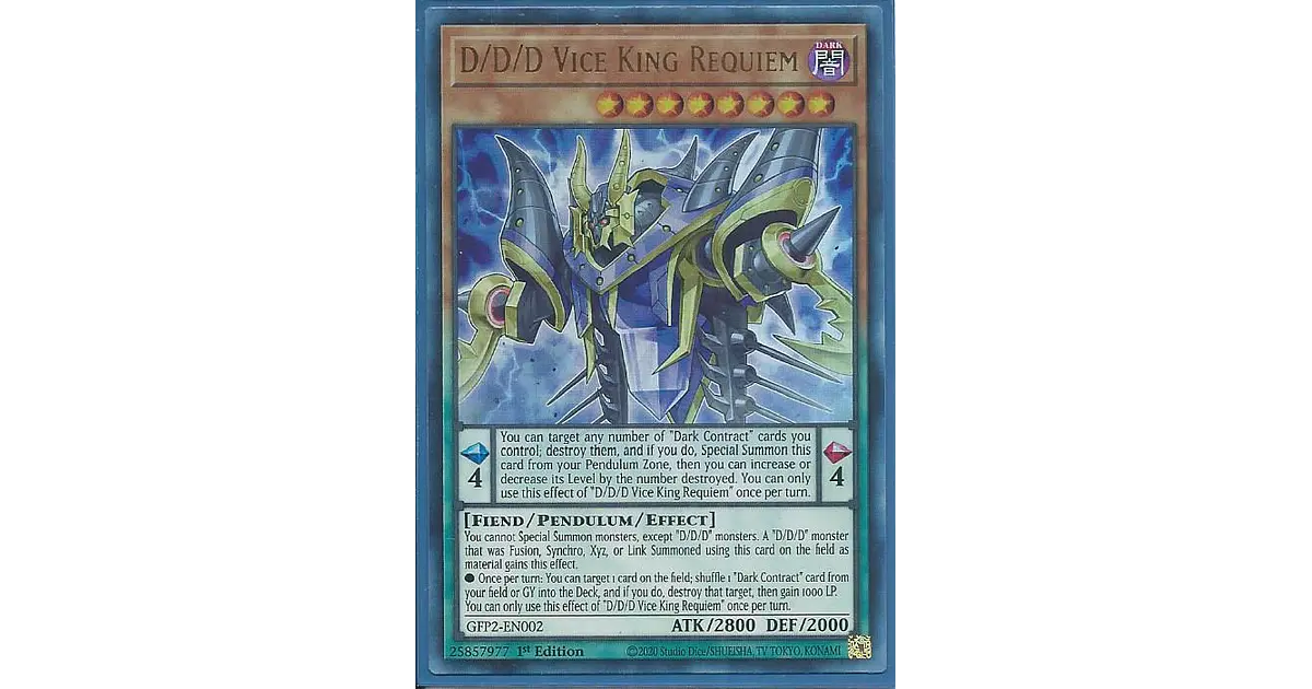 Ghost From The Past 2 Card List Price Yugioh Card: D/D/D Vice King Requiem  - GFP2-EN002 Ultra Rare 1st Edition D&D Miniatures