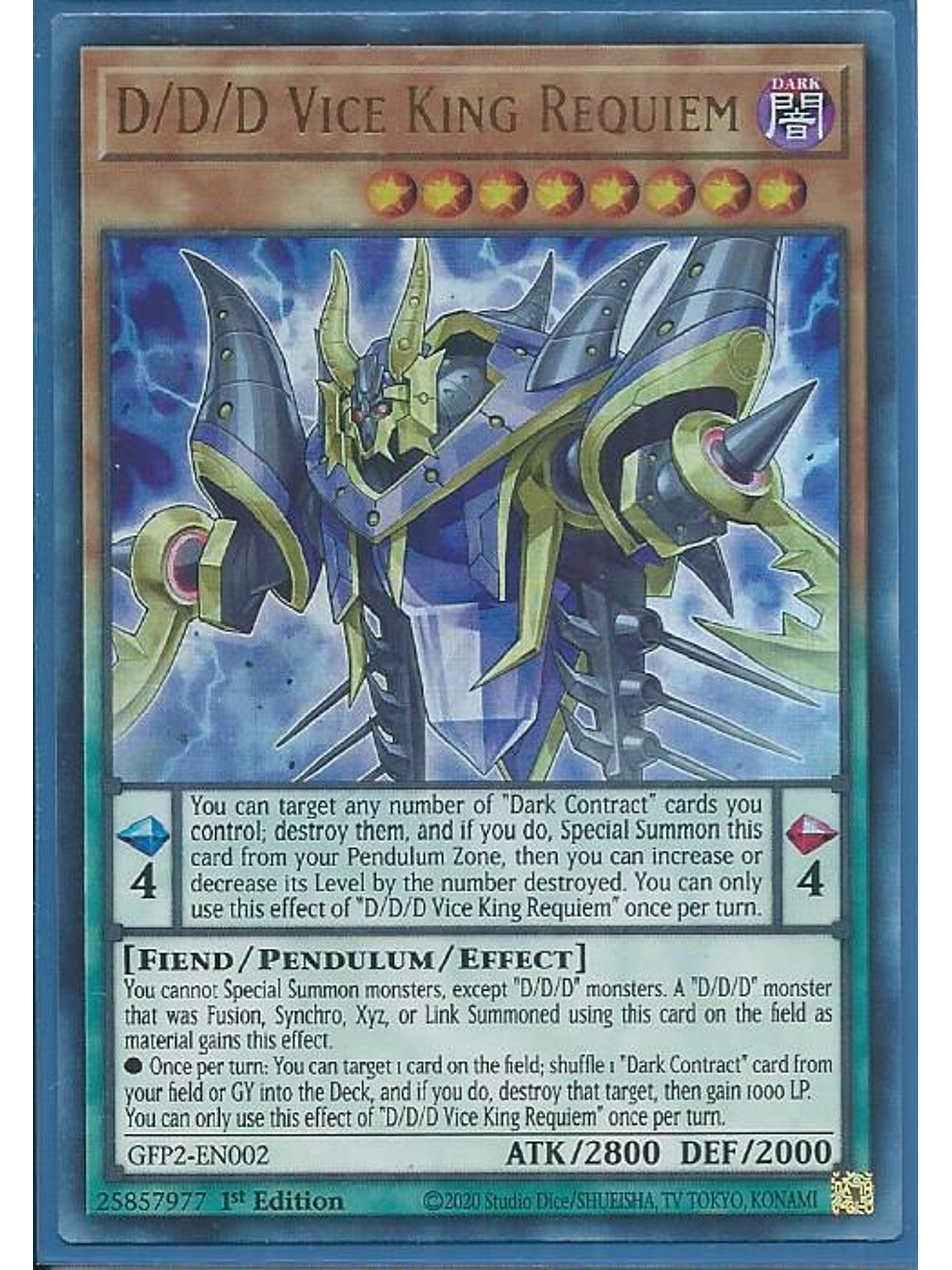 D/D/D Vice King Requiem - GFP2-EN002 - Ultra Rare 1st Edition 1