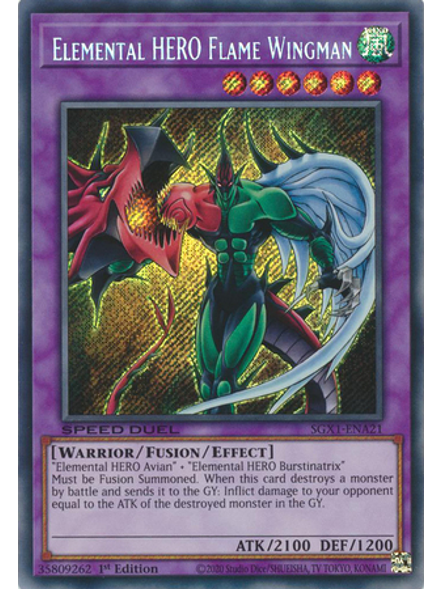 Elemental HERO Flame Wingman - SGX1-ENA21 - Secret Rare 1st Edition 1