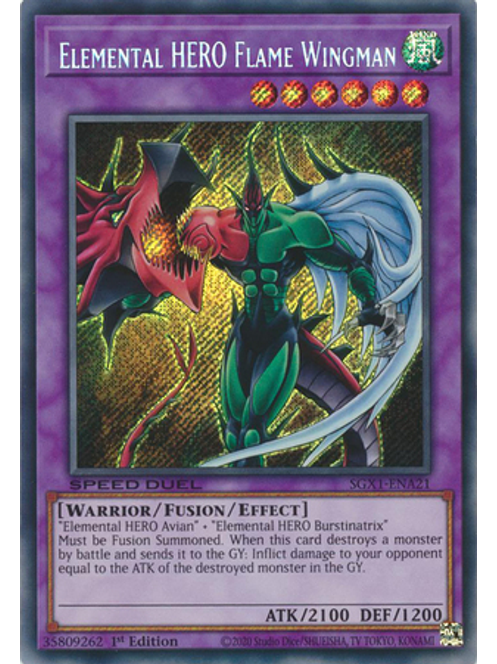 Elemental HERO Flame Wingman - SGX1-ENA21 - Secret Rare 1st Edition 1