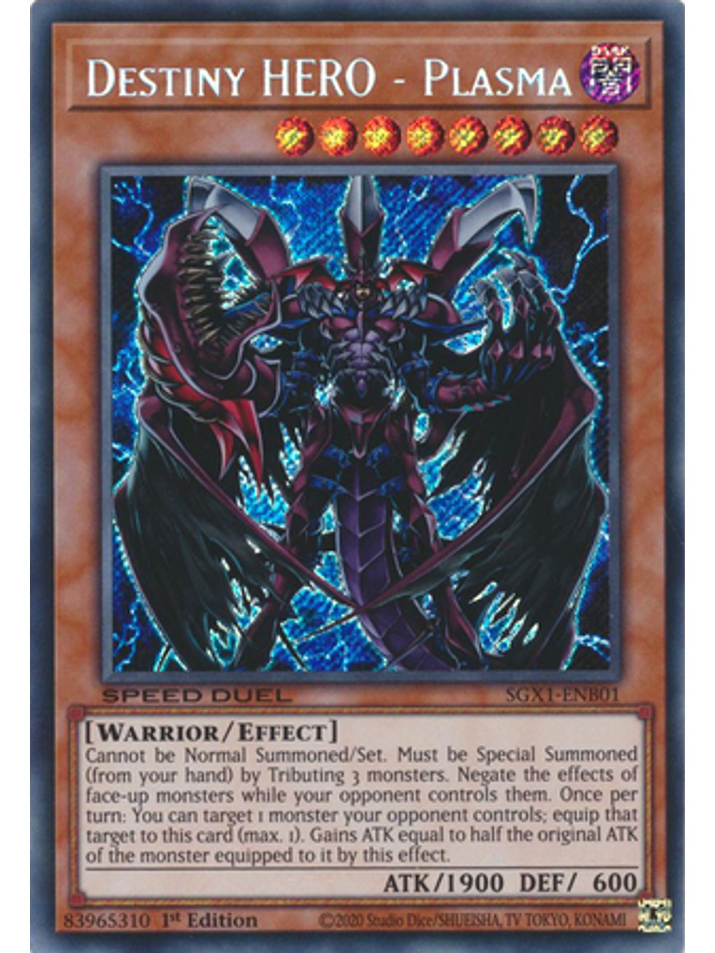 Destiny HERO - Plasma - SGX1-ENB01 - Secret Rare 1st Edition 1