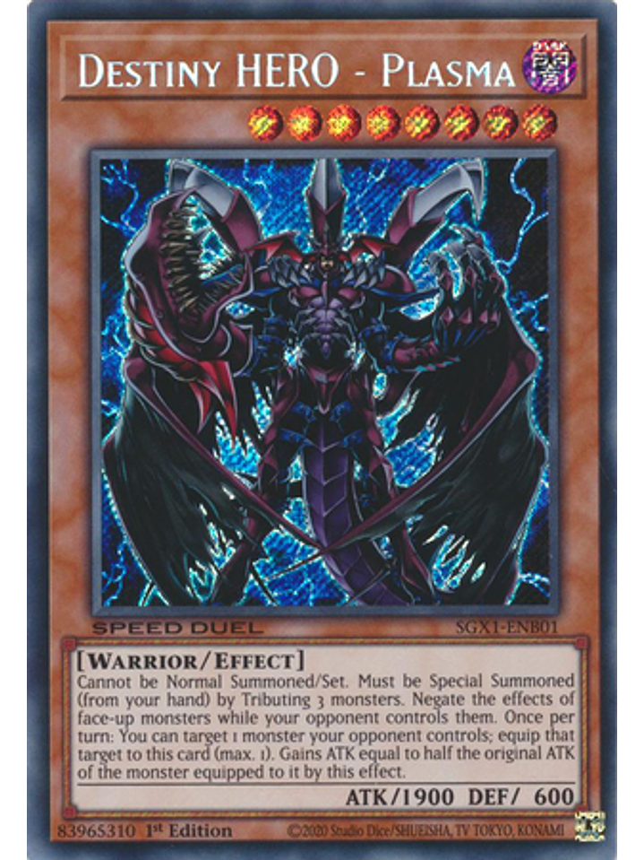 Destiny HERO - Plasma - SGX1-ENB01 - Secret Rare 1st Edition 1