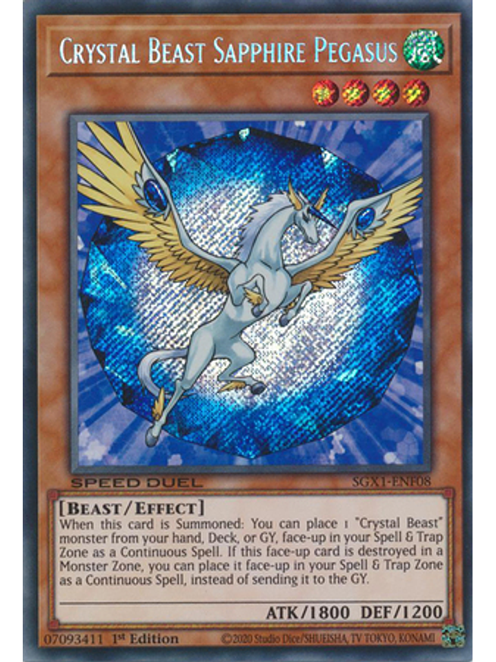 Crystal Beast Sapphire Pegasus - SGX1-ENF08 - Secret Rare 1st Edition 1