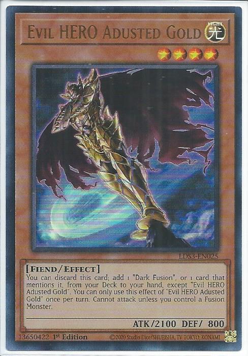 Evil HERO Adusted Gold (Blue) - LDS3-EN025 - Ultra Rare 1st Edition