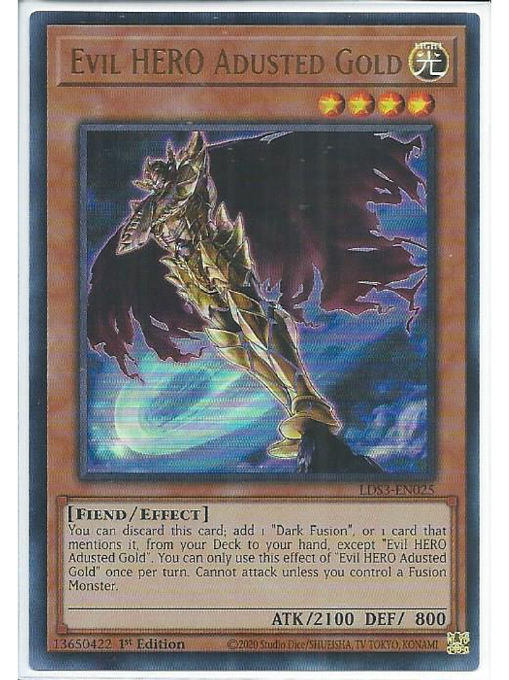 Evil HERO Adusted Gold (Blue) - LDS3-EN025 - Ultra Rare 1st Edition 1