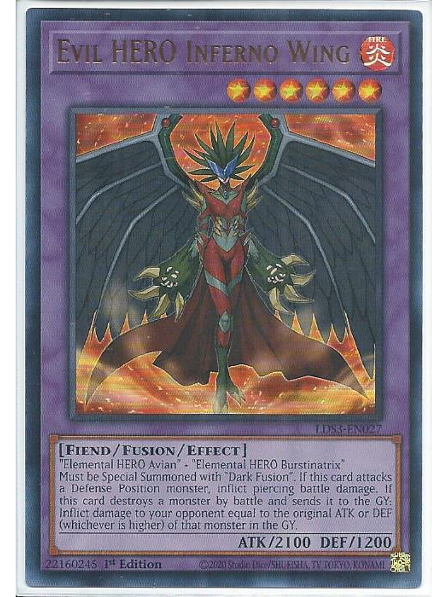 Evil HERO Inferno Wing - LDS3-EN027 - Ultra Rare 1st Edition 1