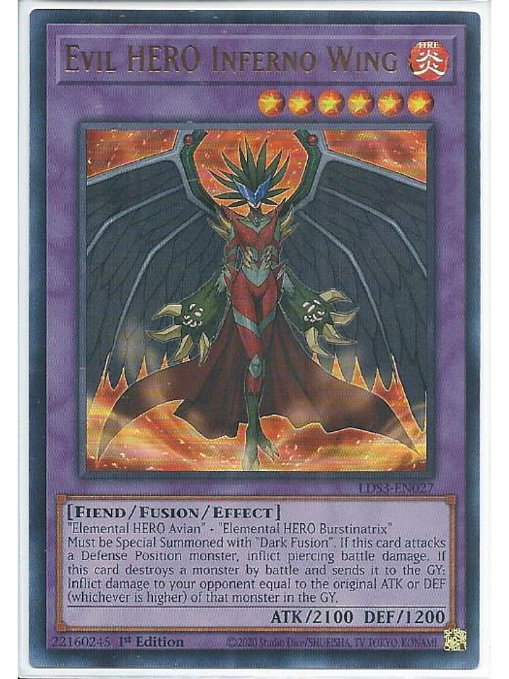 Evil HERO Inferno Wing (Blue) - LDS3-EN027 - Ultra Rare 1st Edition 1