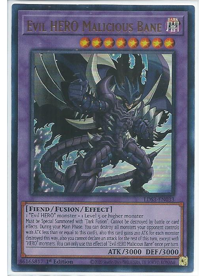 Evil HERO Malicious Bane (Blue) - LDS3-EN033 - Ultra Rare 1st Edition 1