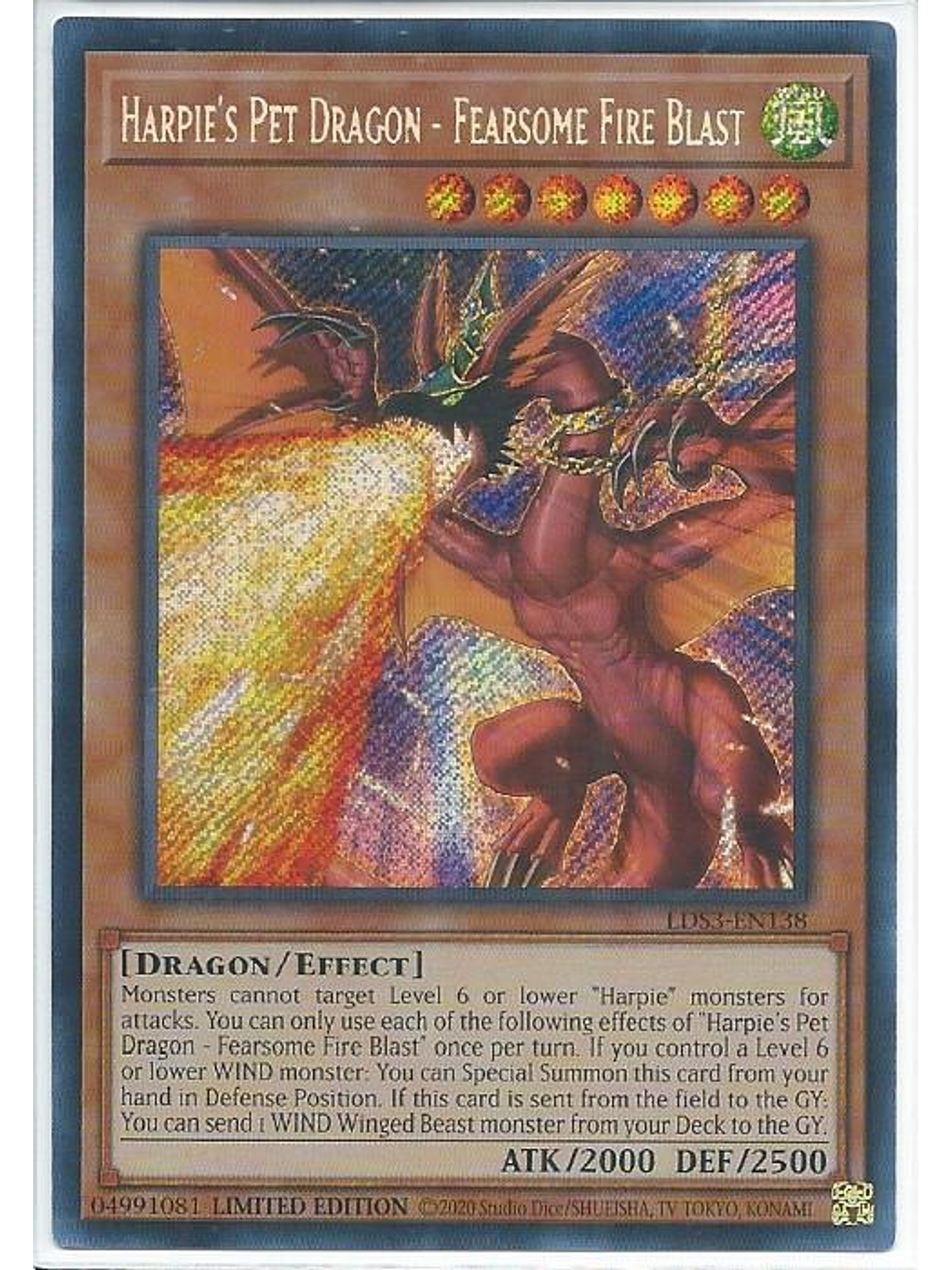 Harpie's Pet Dragon - Fearsome Fire Blast - LDS3-EN138 - Secret Rare 1st Edition 1