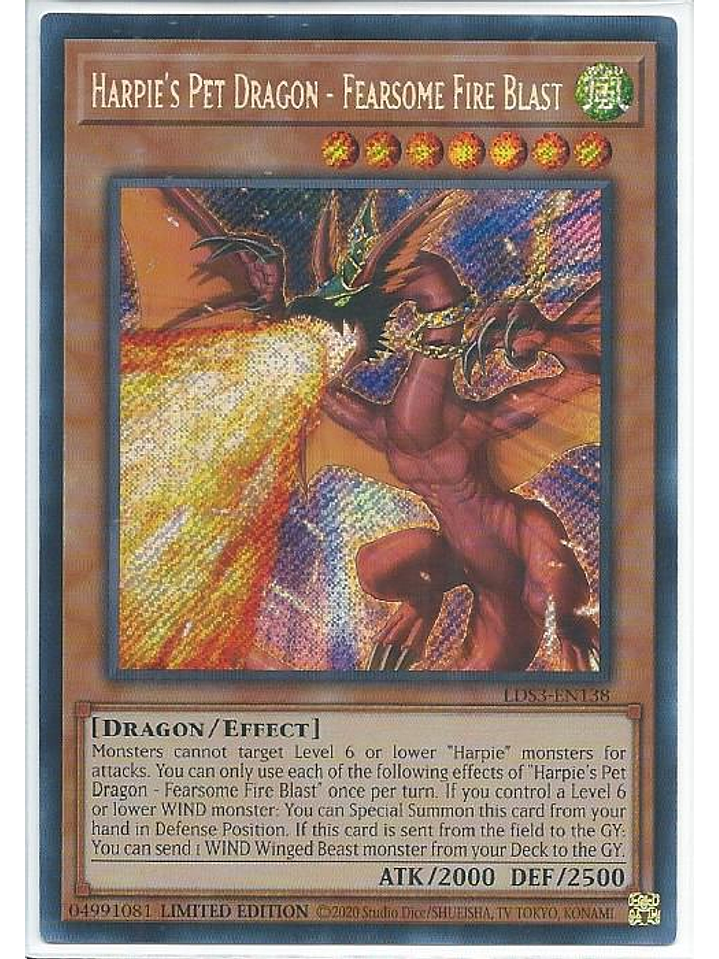 Harpie's Pet Dragon - Fearsome Fire Blast - LDS3-EN138 - Secret Rare 1st Edition 1