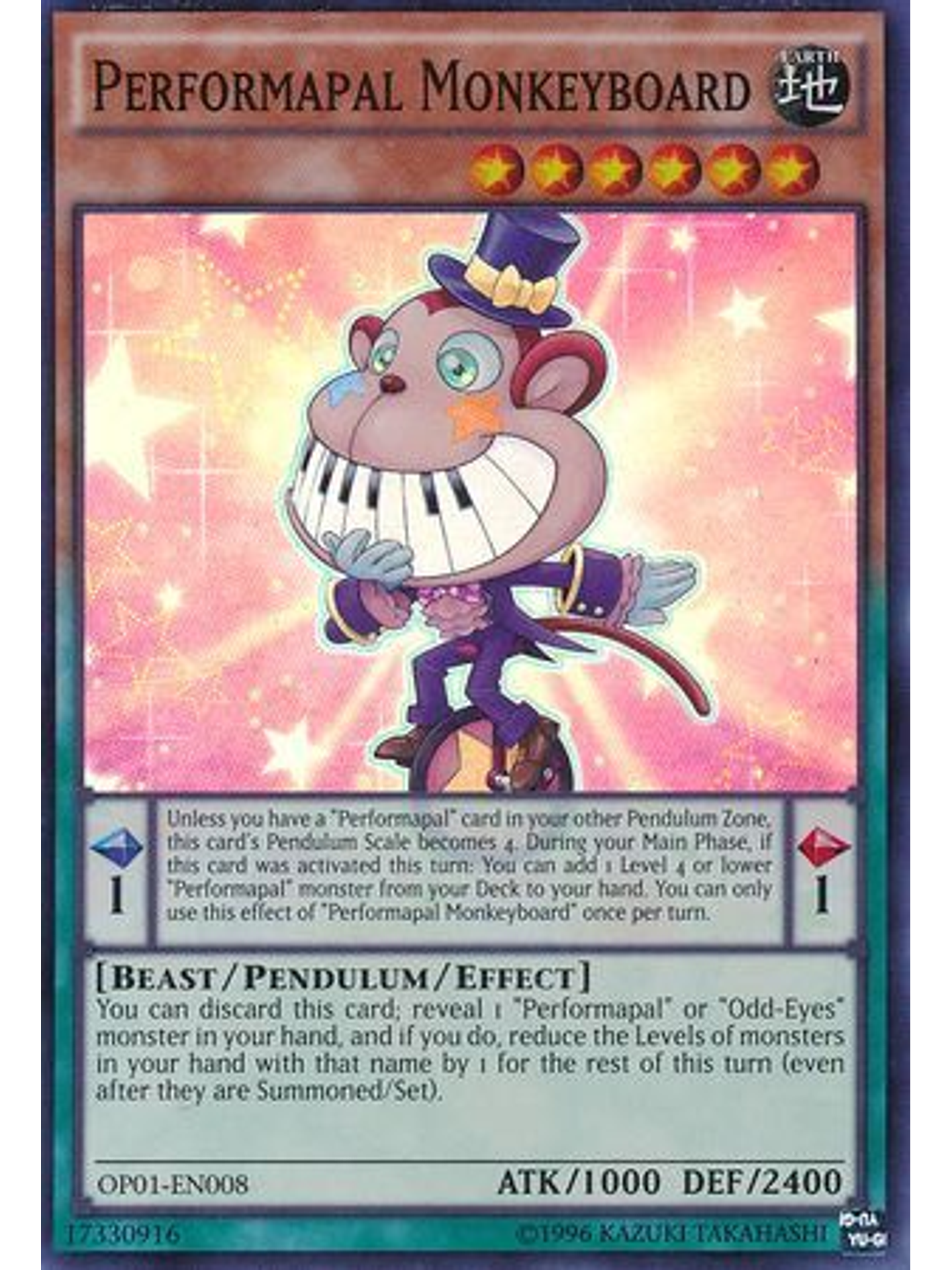 Performapal Monkeyboard - OP01-EN008 - Super Rare 1