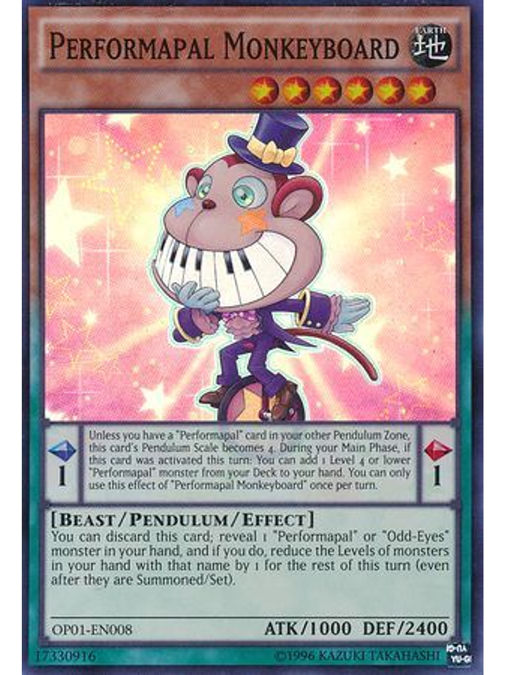 Performapal Monkeyboard - OP01-EN008 - Super Rare 1