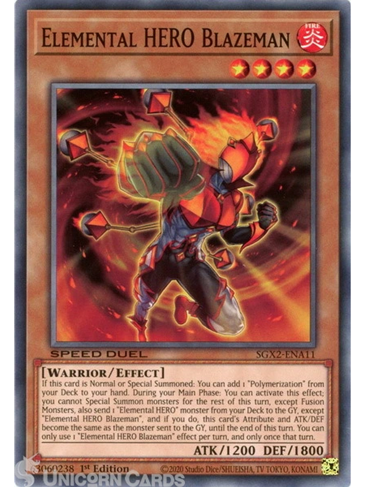 Elemental HERO Blazeman - SGX2-ENA11 - Common 1st Edition 1