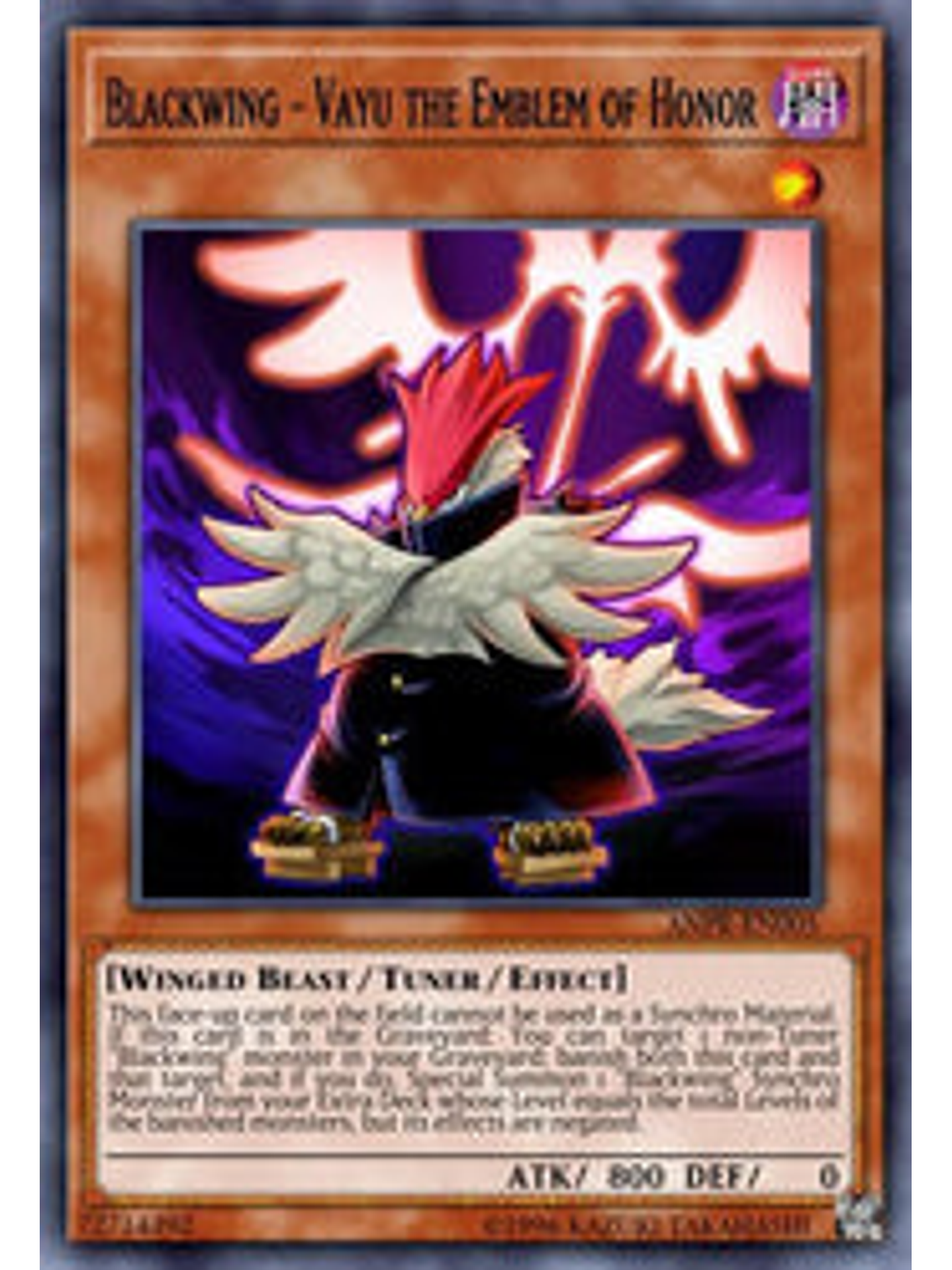 Blackwing - Vayu the Emblem of Honor - BLCR-EN060 - Secret Rare 1st Edition 1