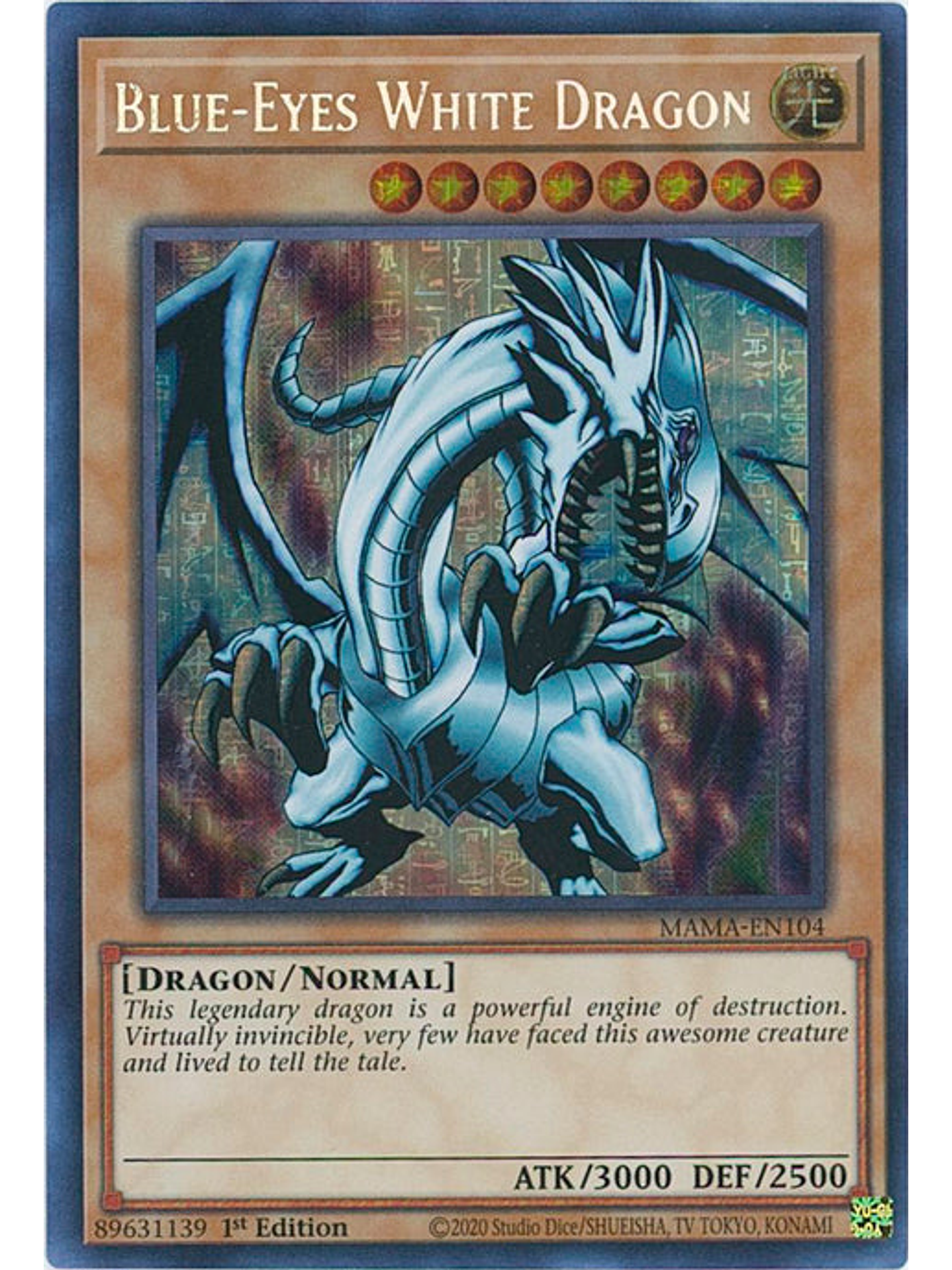 Blue-Eyes White Dragon - MAMA-EN104 - Pharaoh's Secret Rare 1st Edition 1