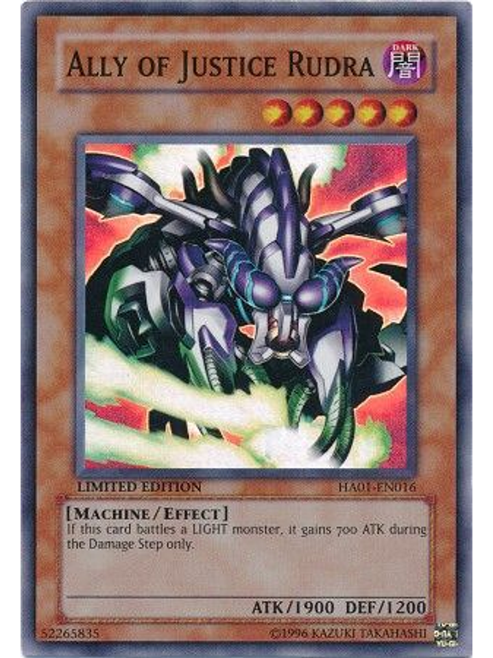 Ally of Justice Rudra - HA01-EN016 - Super Rare 1st Edition 1