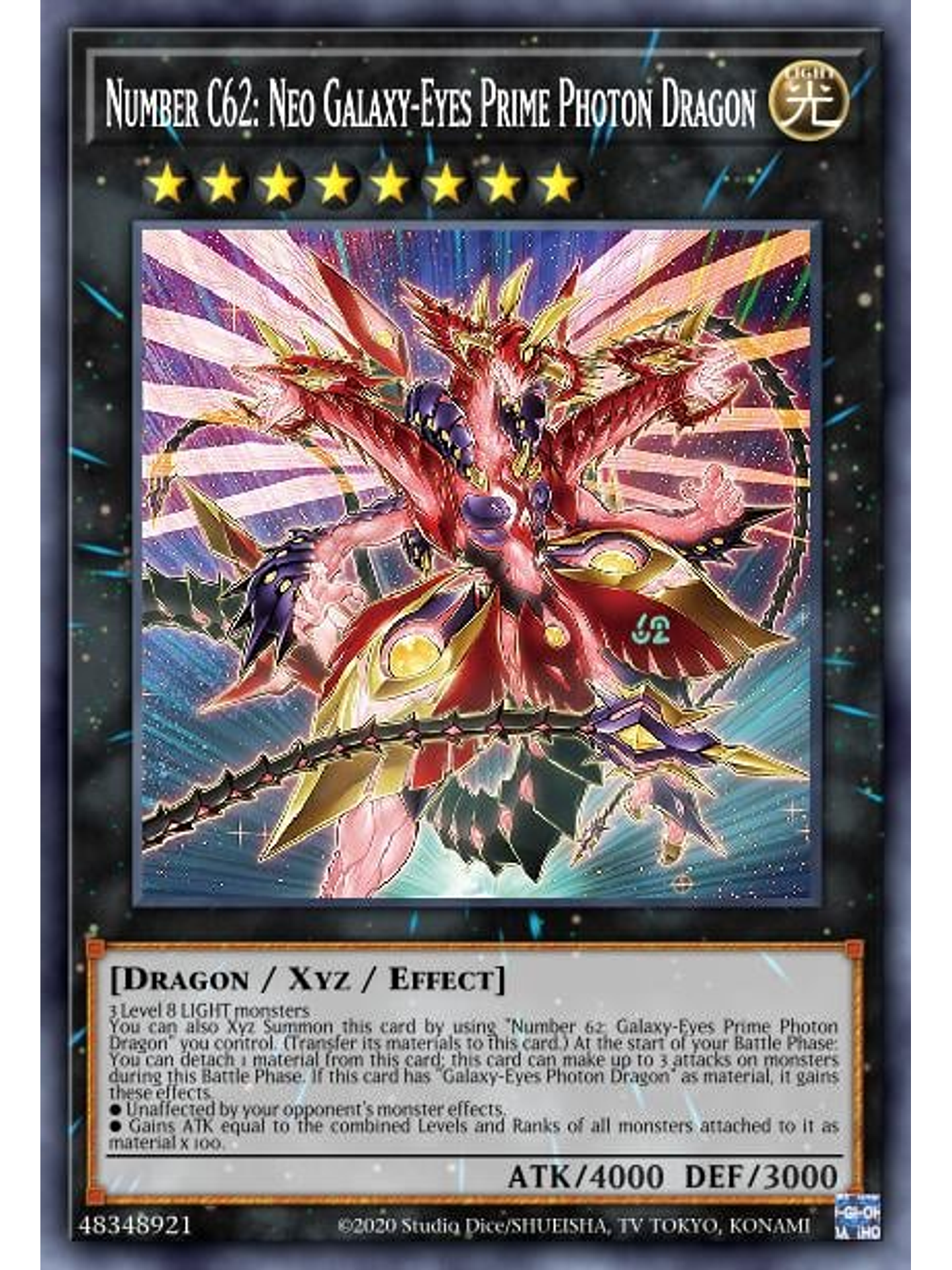 Number C62: Neo Galaxy-Eyes Prime Photon Dragon - PHHY-EN043 - Ultra Rare 1st Edition 1