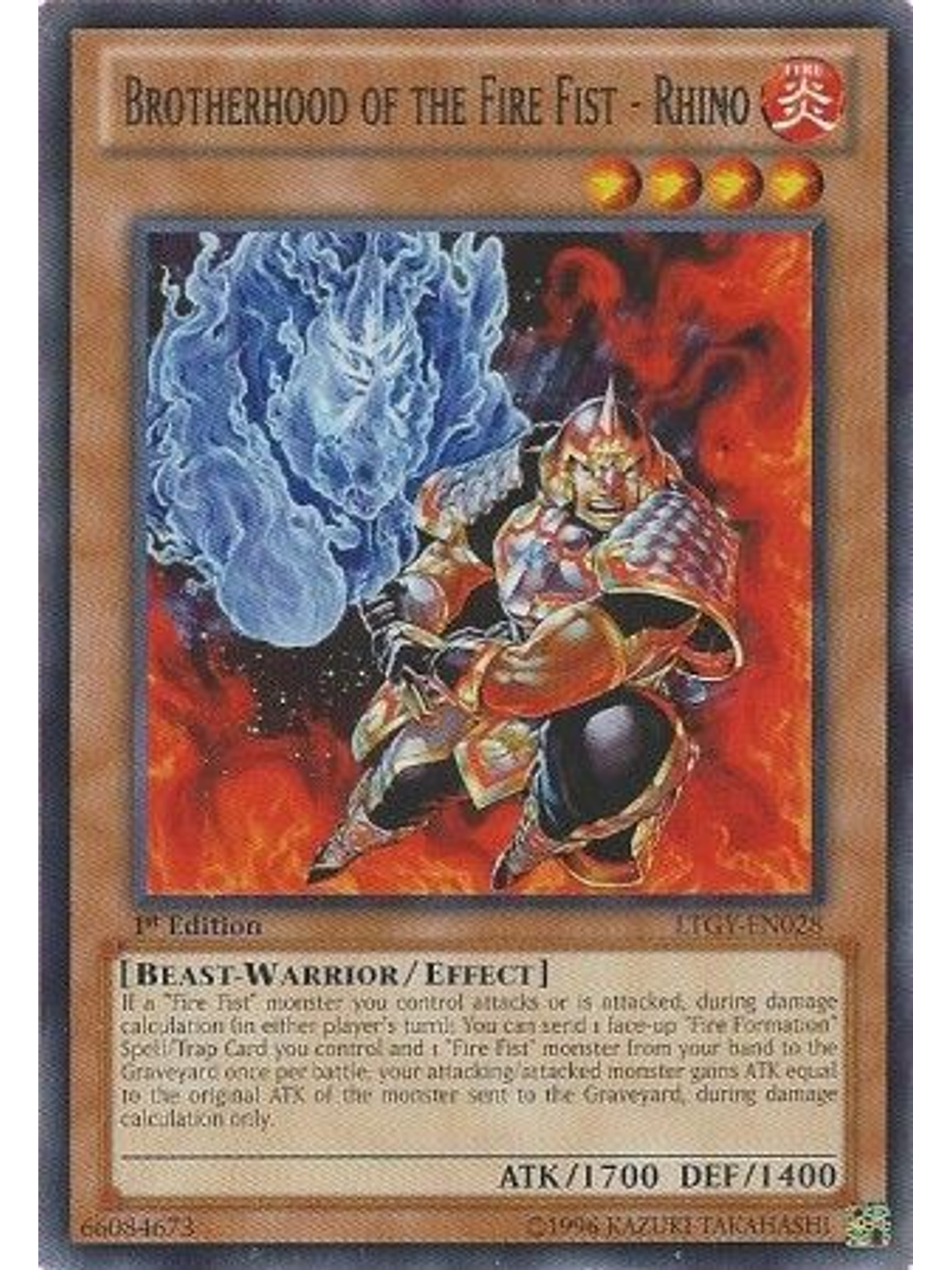 Brotherhood of the Fire Fist - Rhino - LTGY-EN028 - Rare 1st Edition 1