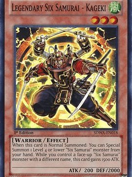 Legendary Six Samurai - Kageki - SDWA-EN018 - Super Rare 1st Edition