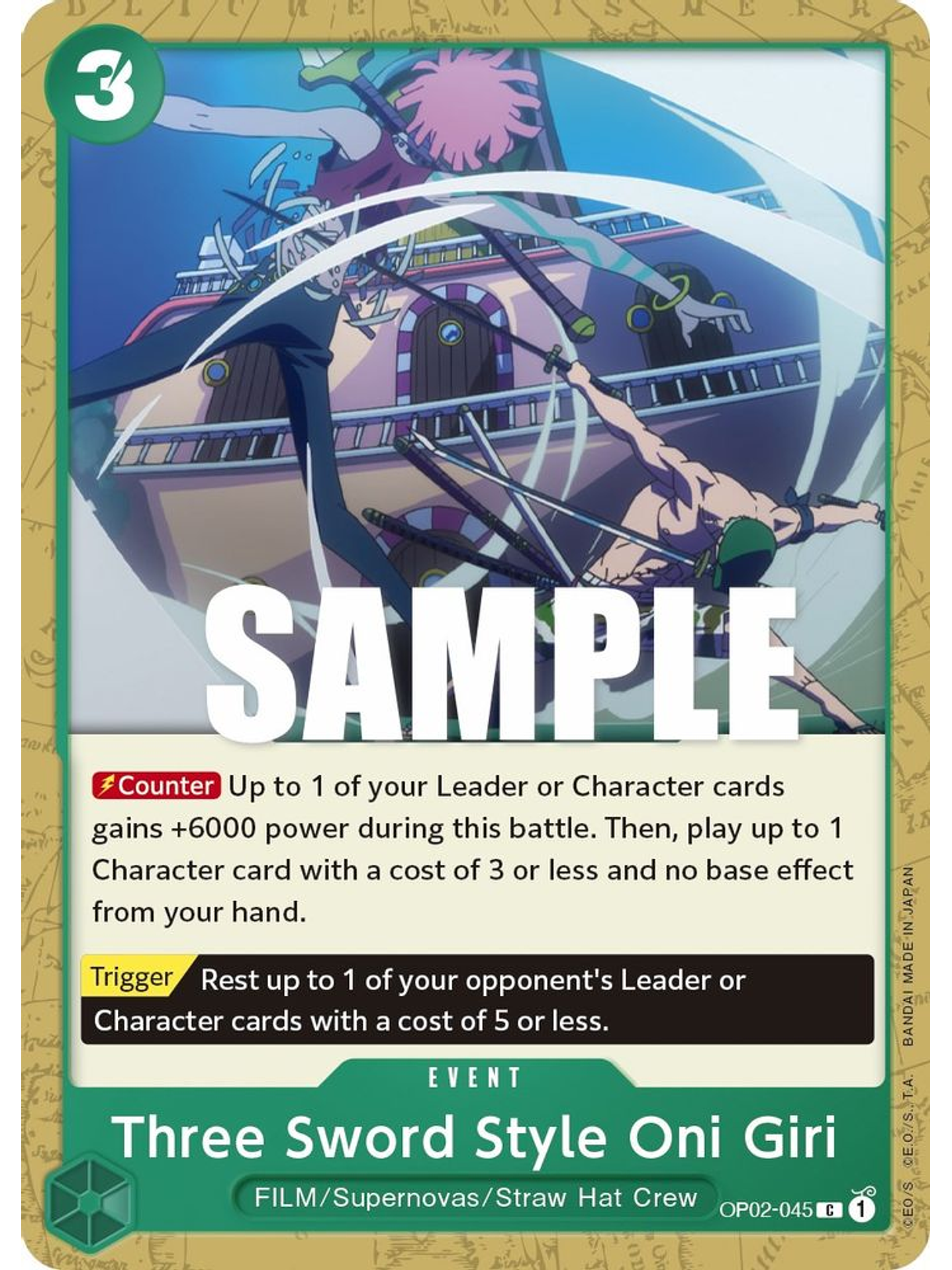 OP02-045 C Three Sword Style Oni Giri 1