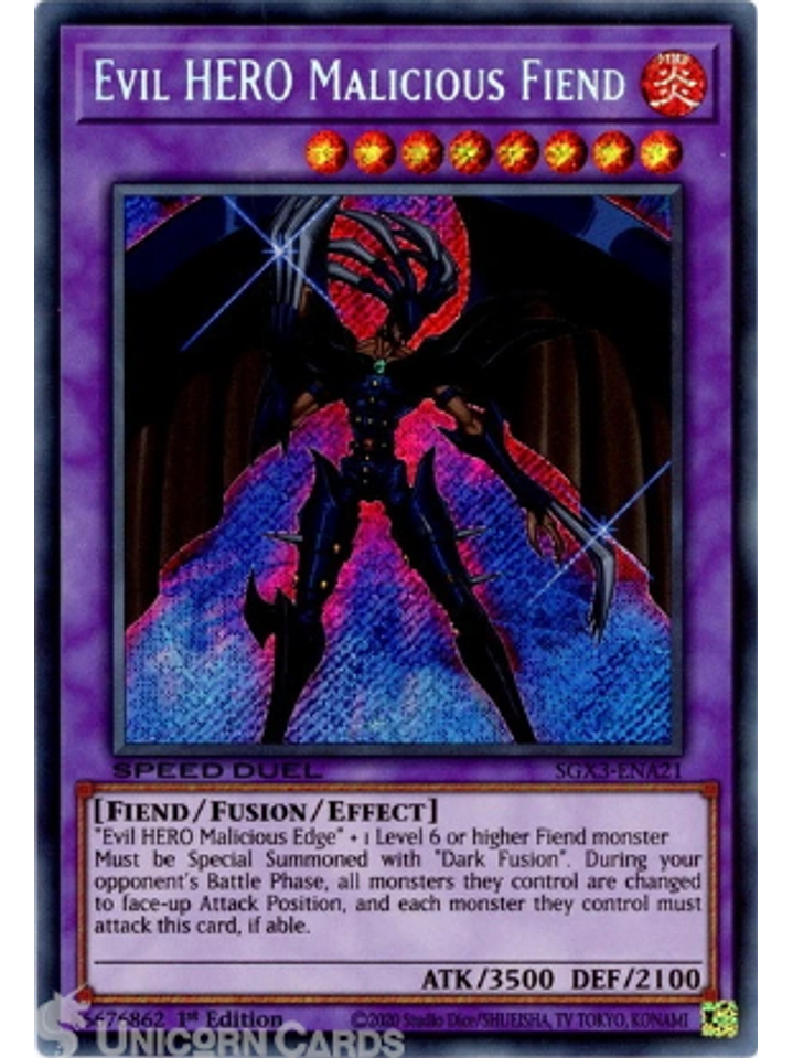 Evil HERO Malicious Fiend - SGX3-ENA21 - Secret Rare 1st Edition 1