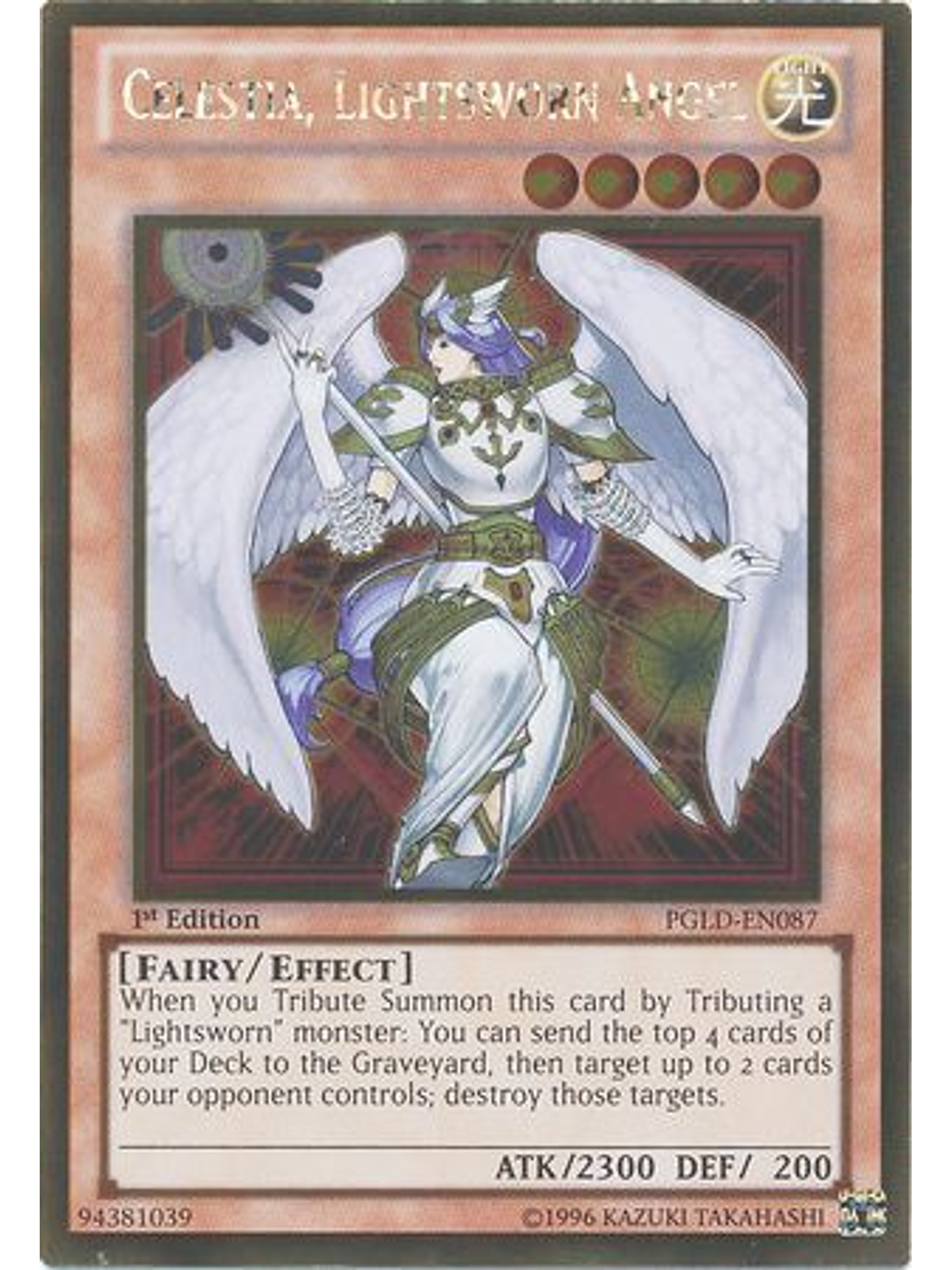 Celestia, Lightsworn Angel - PGLD-EN087 - Gold Rare 1st Edition 1