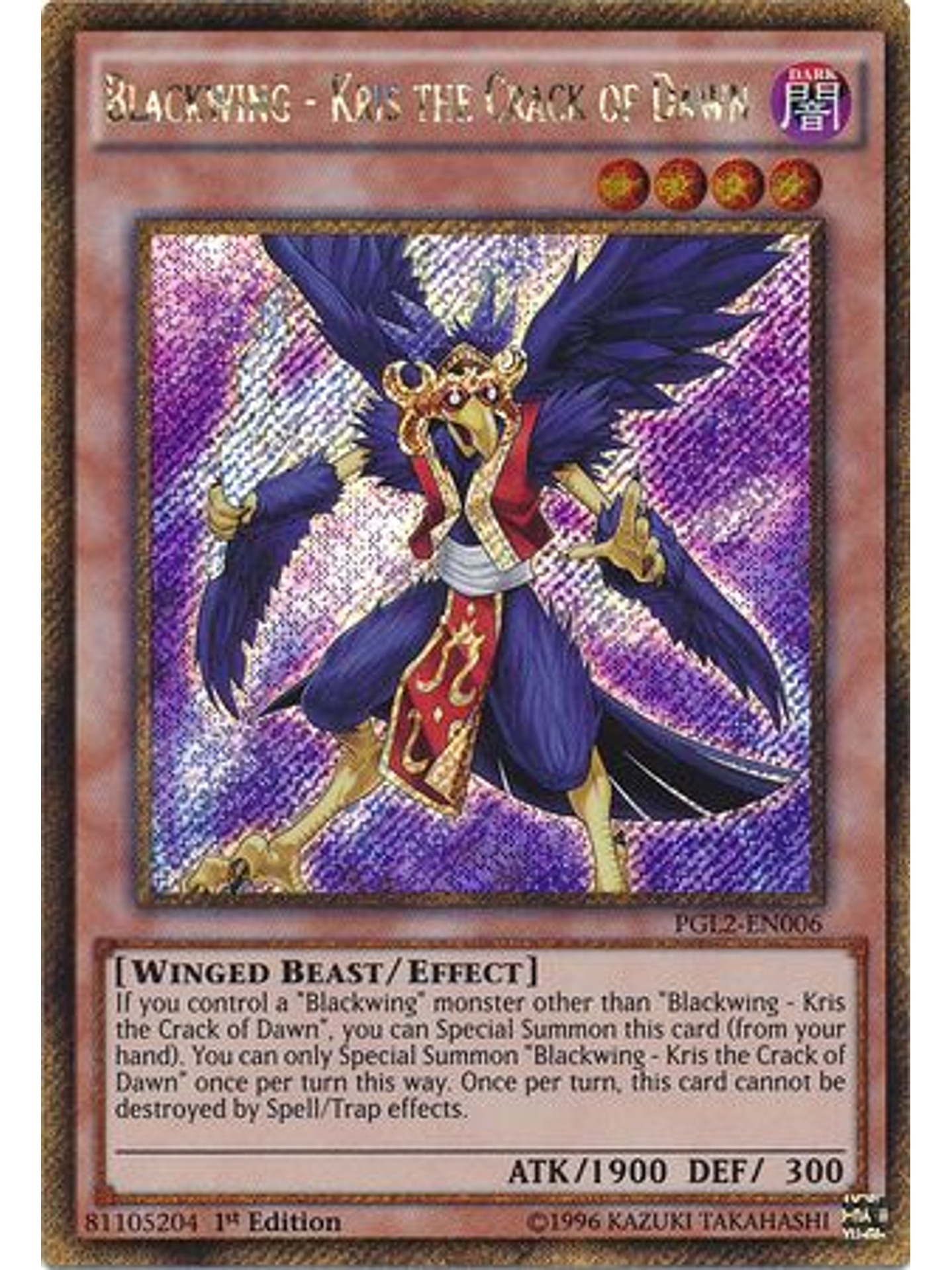 Blackwing - Kris the Crack of Dawn - PGL2-EN006 - Gold Secret Rare 1st Edition 1