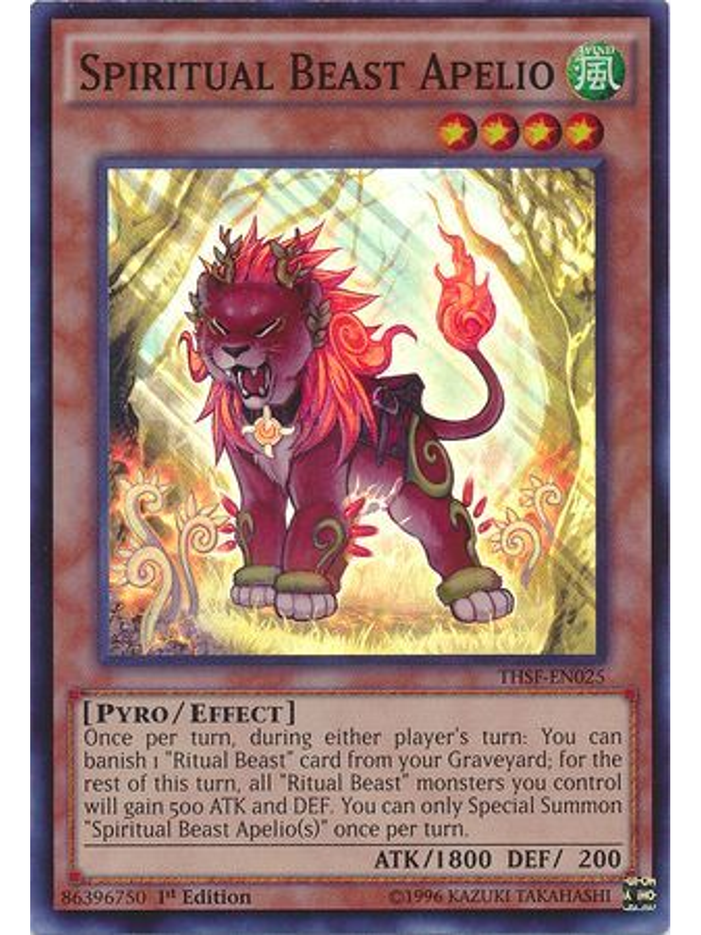 Spiritual Beast Apelio - THSF-EN025 - Super Rare 1st Edition 1