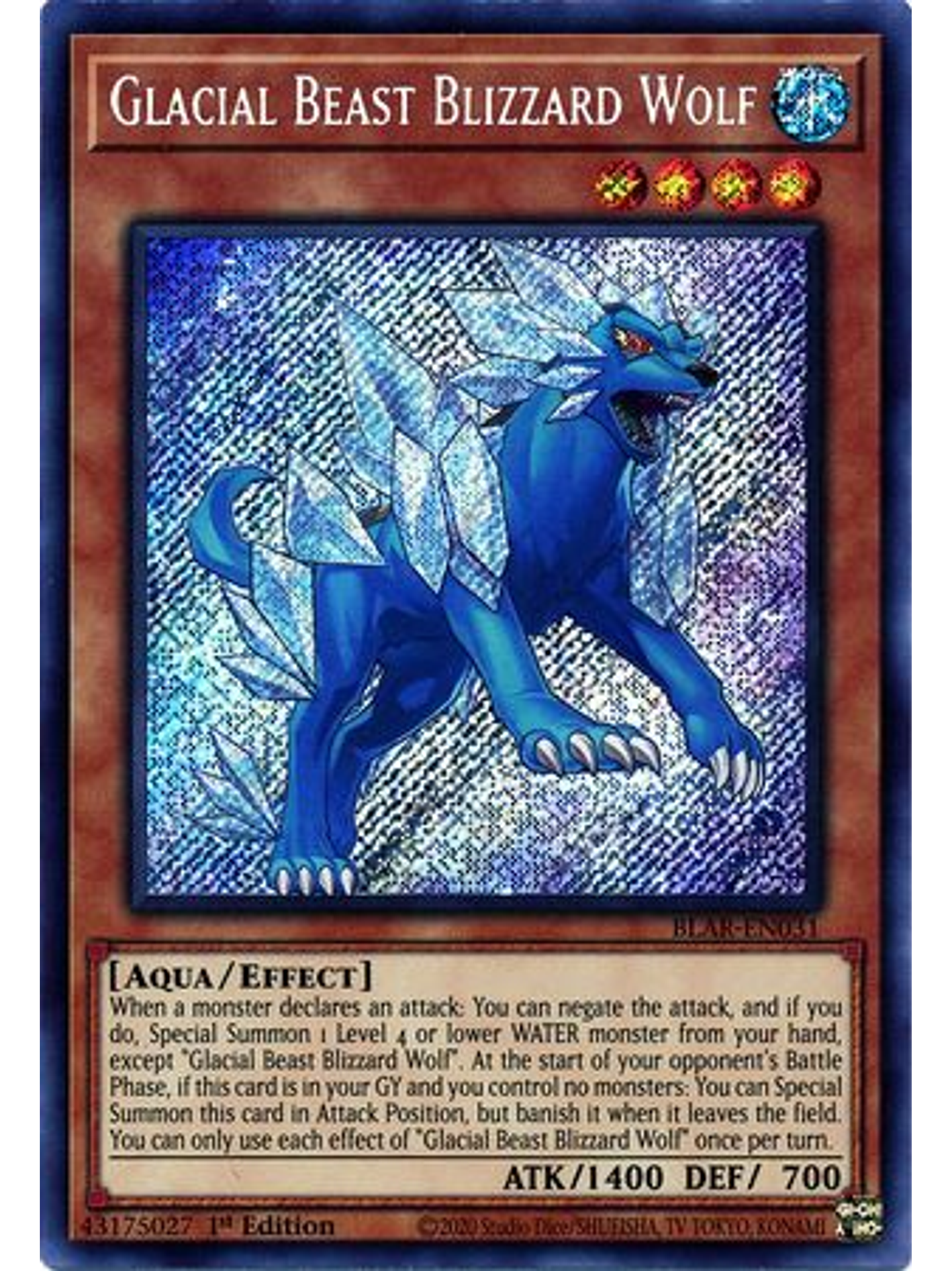 Glacial Beast Blizzard Wolf - BLAR-EN031 - Secret Rare 1st Edition 1