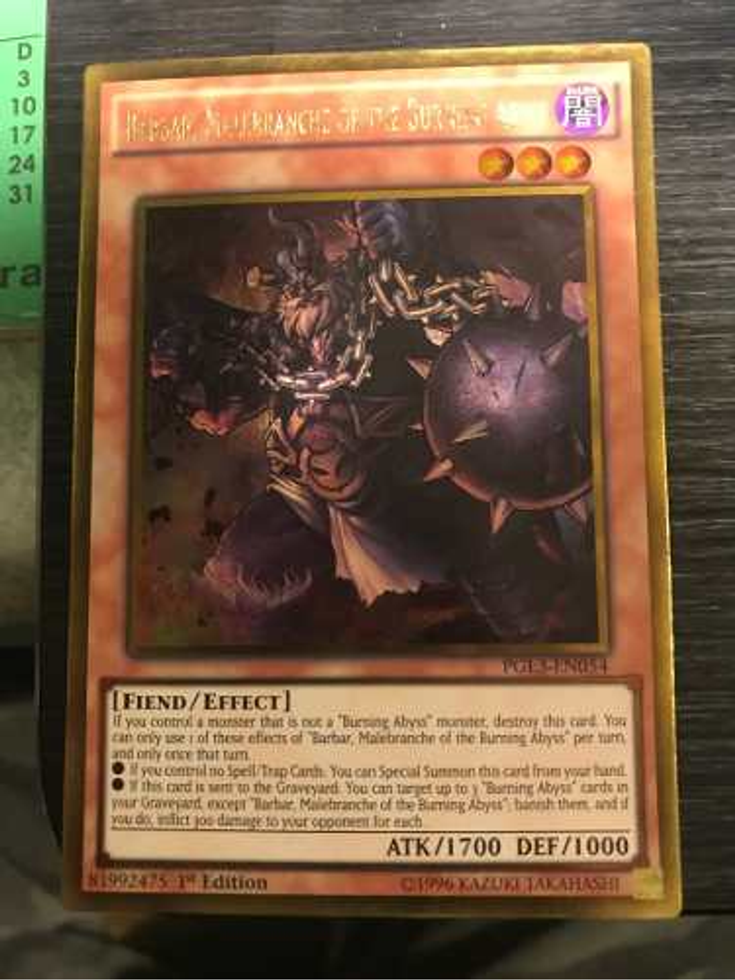 Barbar, Malebranche of the Burning Abyss - PGL3-EN054 - Gold Rare 1st Edition 1