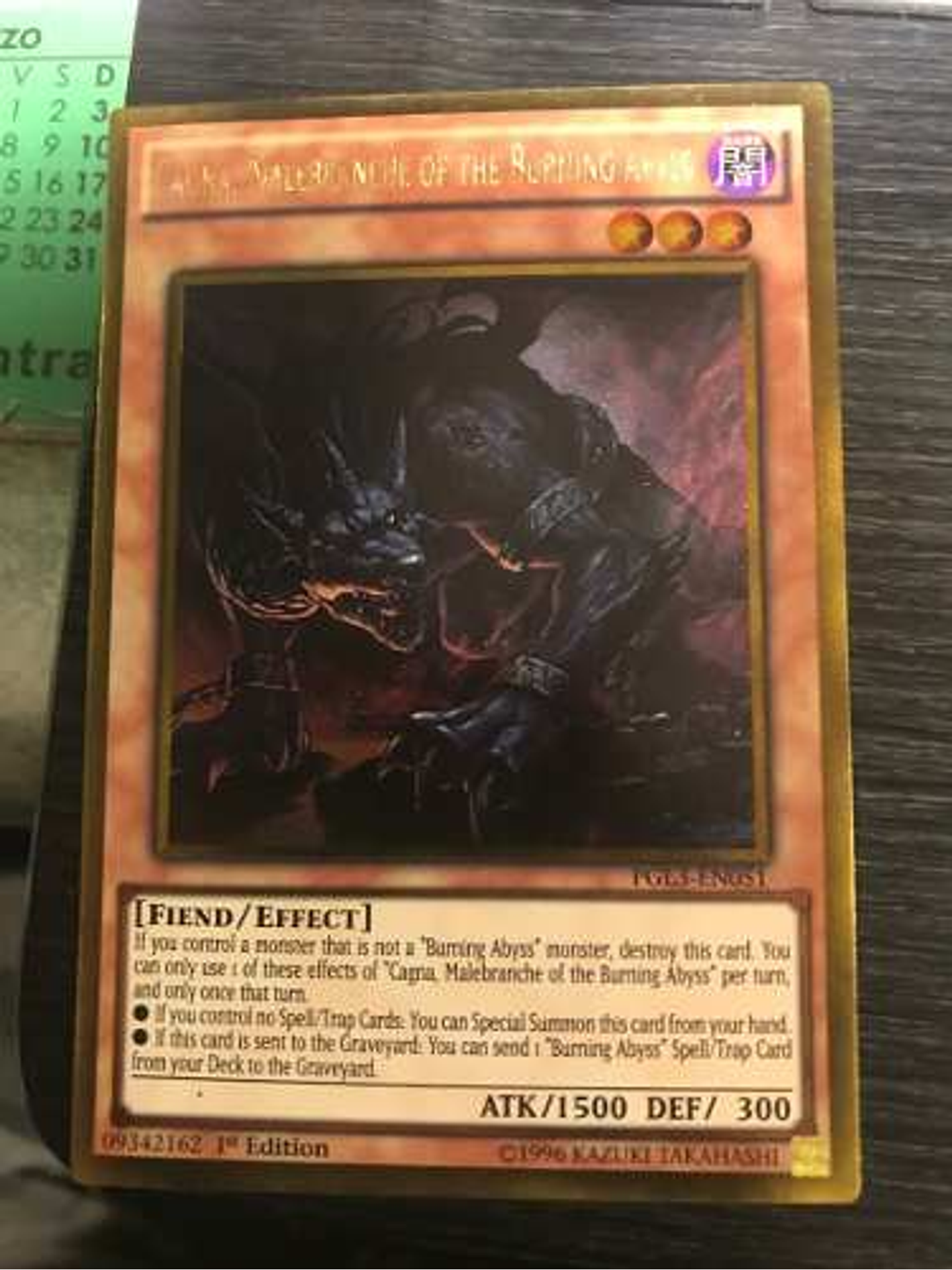 Cagna, Malebranche of the Burning Abyss - PGL3-EN051 - Gold Rare 1st Edition 1