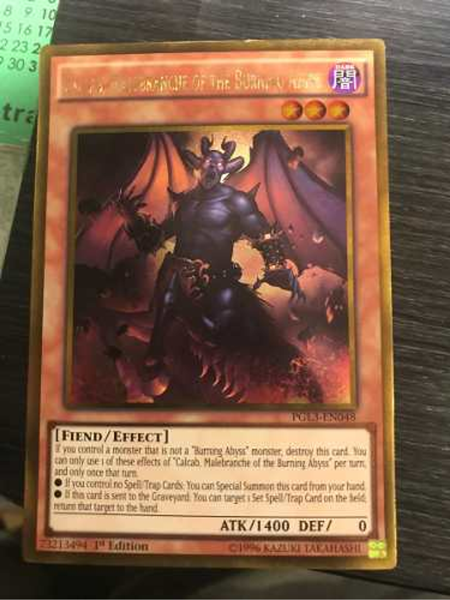 Calcab, Malebranche of the Burning Abyss - PGL3-EN048 - Gold Rare 1st Edition 1