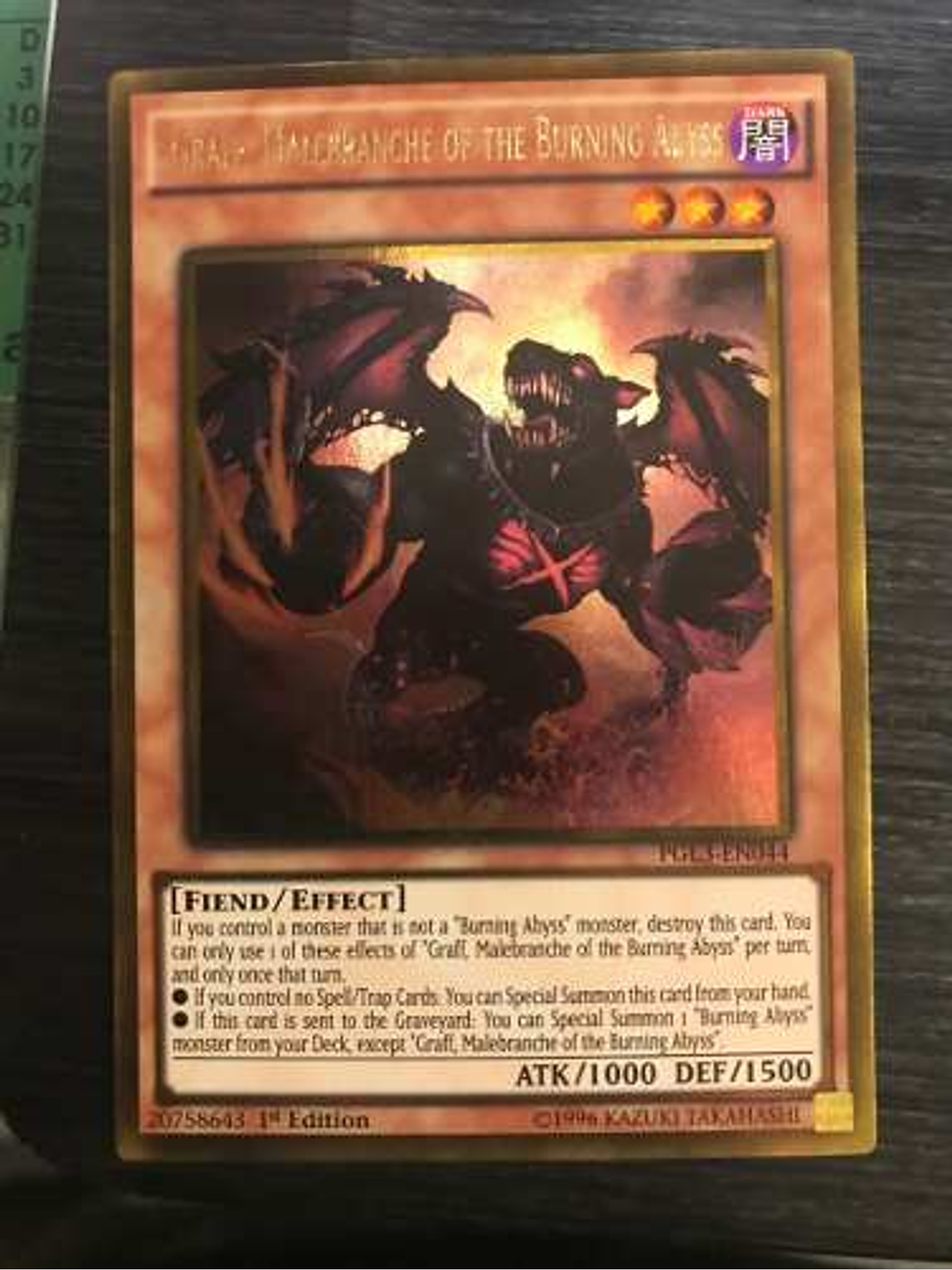 Graff, Malebranche of the Burning Abyss - PGL3-EN044 - Gold Rare 1st Edition 1