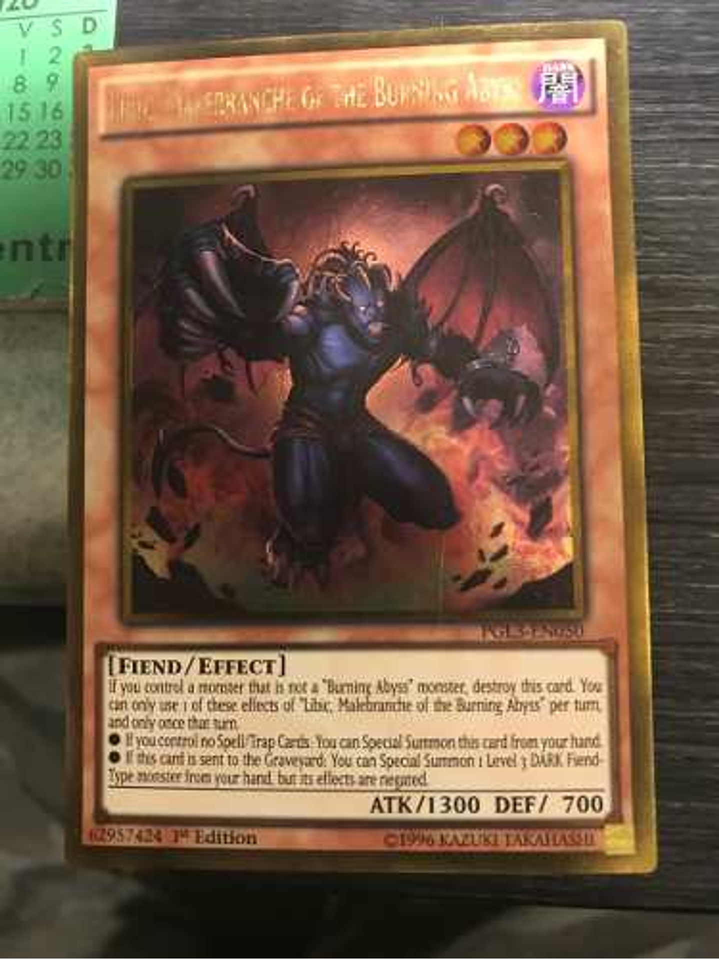 Libic, Malebranche of the Burning Abyss - PGL3-EN050 - Gold Rare 1st Edition 1