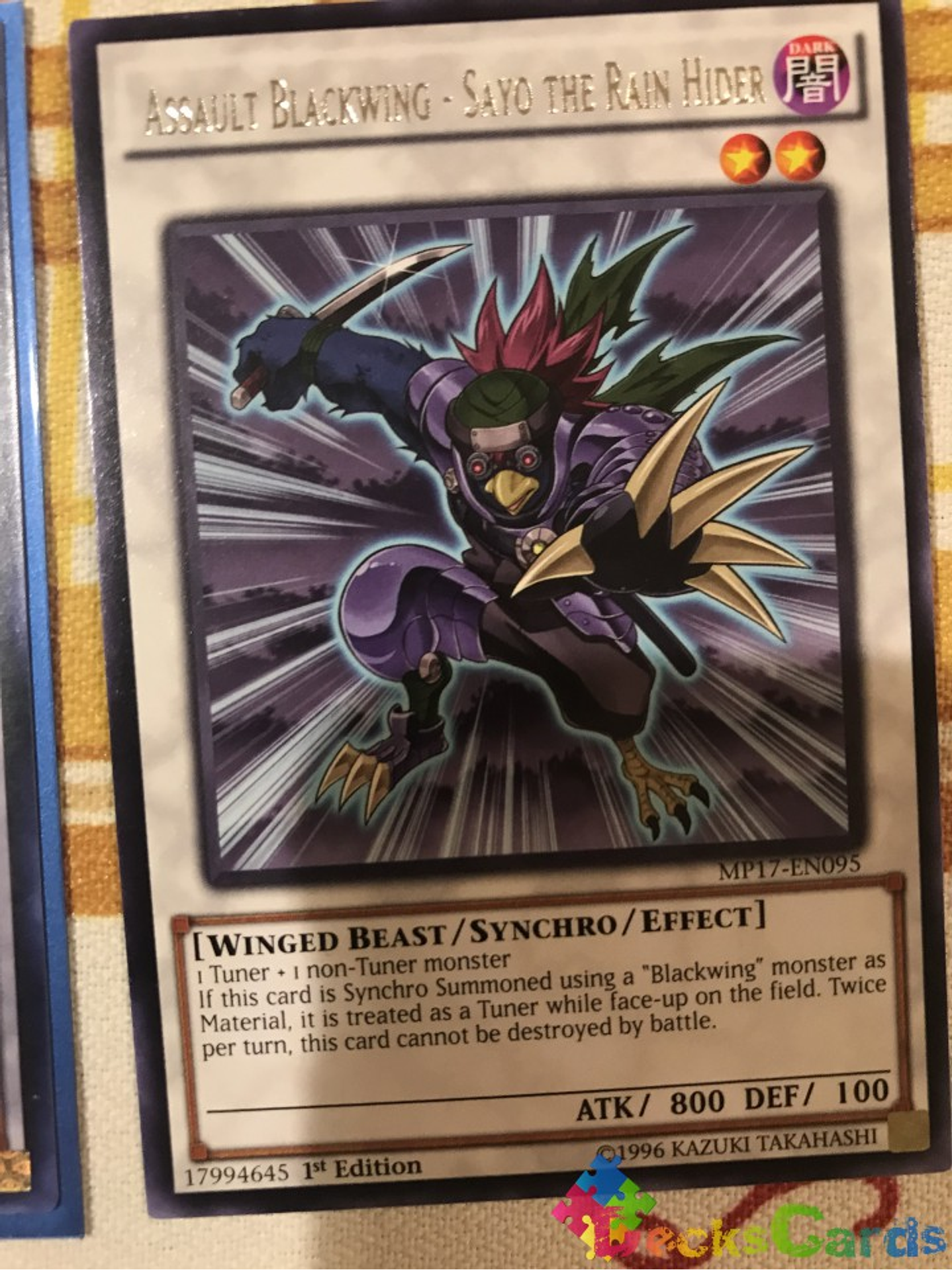 Assault Blackwing - Sayo the Rain Hider - MP17-EN095 - Rare 1st Edition 1