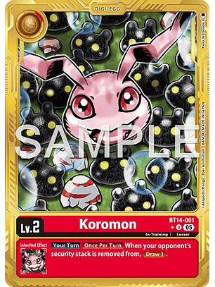 BT14-001 (Alternate Art) Koromon (Gold Border)