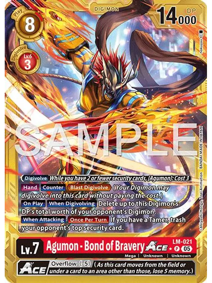 LM-021 (Alternate Art) Agumon - Bond of Bravery ACE (Gold Border) 1