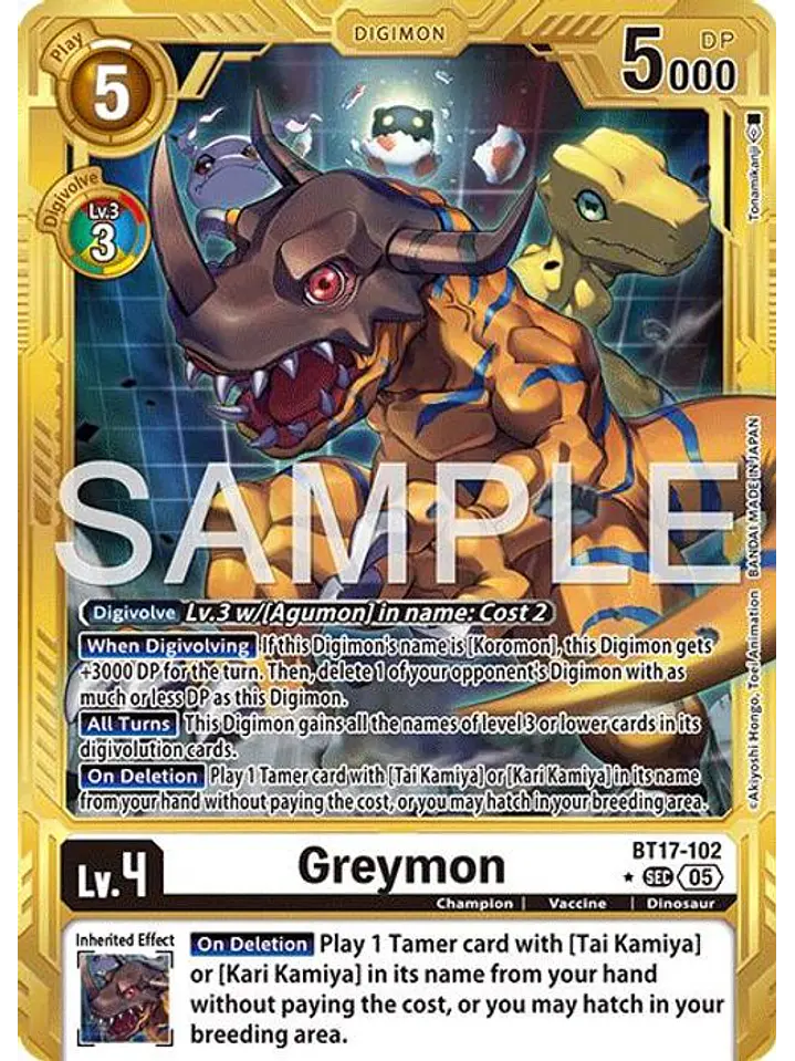 BT17-102 (Alternate Art) Greymon (Gold Border) 1